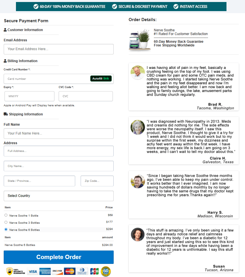 Nerve Soothe order page